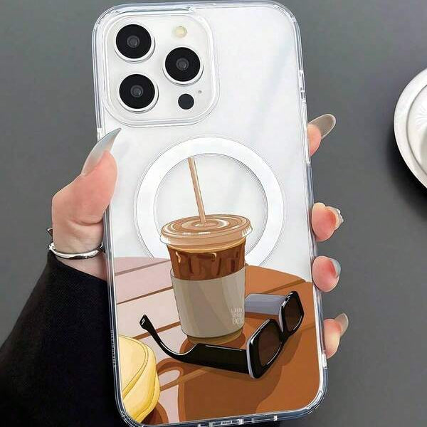 Coffee Cup Aesthetic MagSafe Clear Phone Case – Magnetic Transparent Cover for iPhone & Samsung