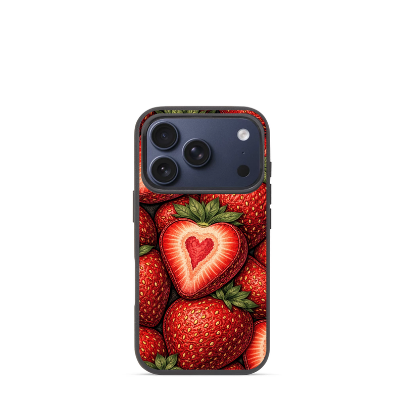 Strawberry Heart Printed Phone Case – Cute Fruit Design Protective Cover for iPhone & Samsung