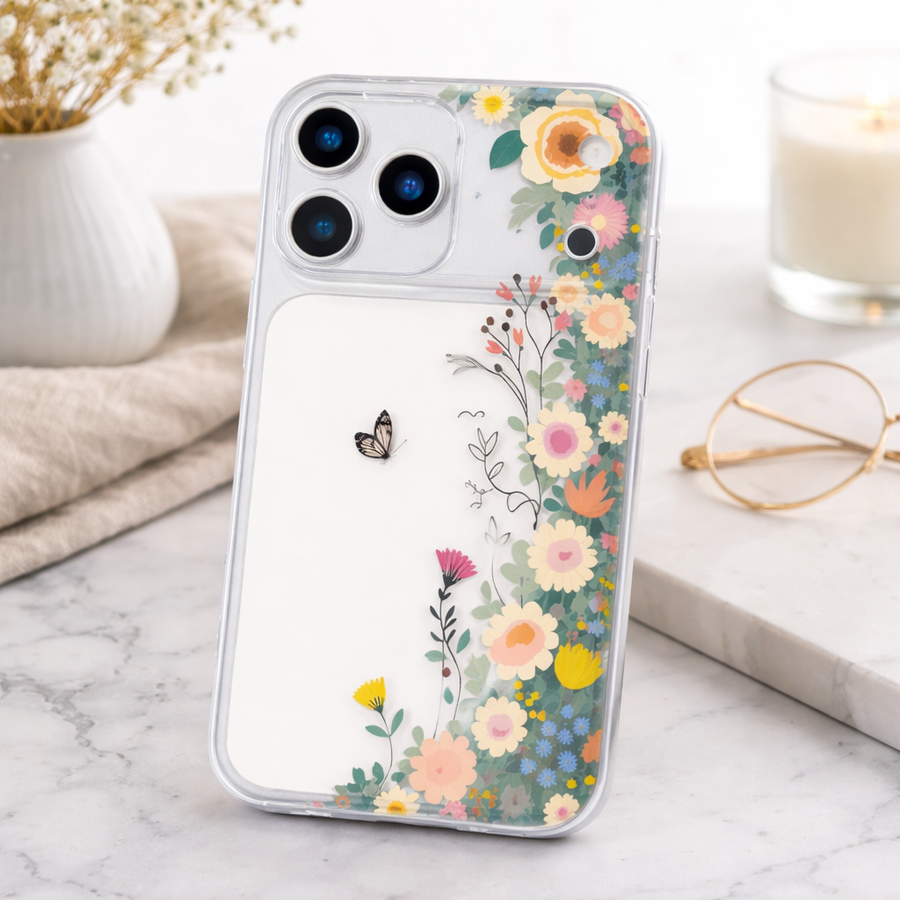 Floral Border Transparent Phone Case – Clear Protective Cover for iPhone, Samsung & OnePlus