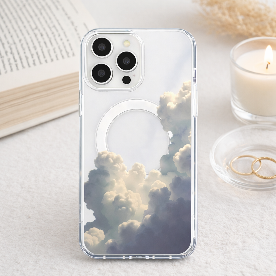 Minimal Cloud Sky MagSafe Clear Phone Case – Magnetic Transparent Cover for iPhone & Samsung