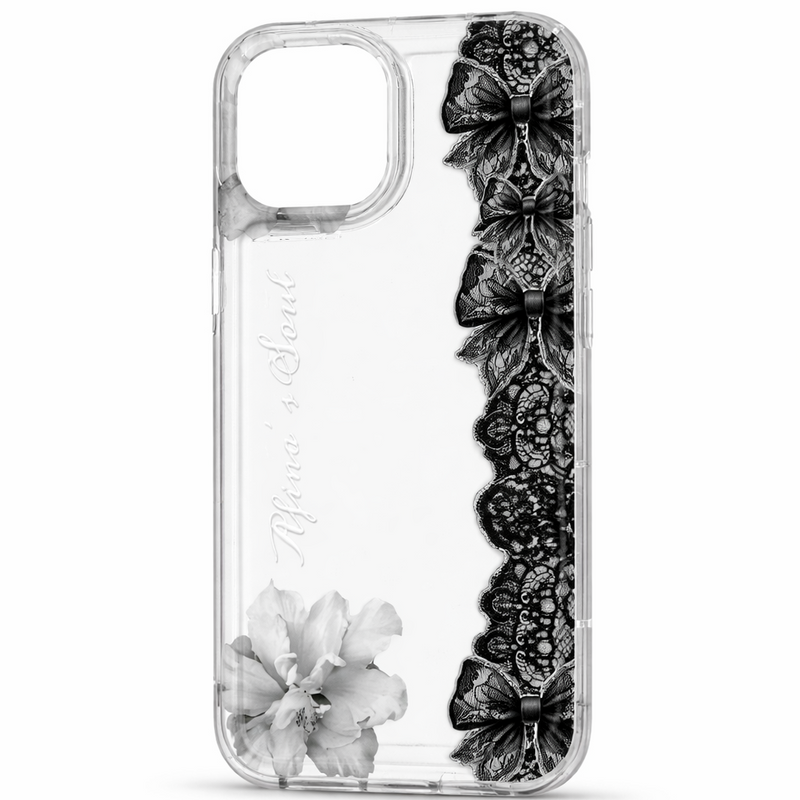 Black Lace Bow Transparent Phone Case – Elegant Clear Protective Cover for iPhone, Samsung & OnePlus