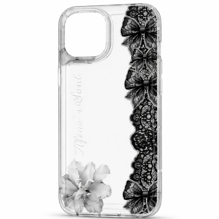 Black Lace Bow Transparent Phone Case – Elegant Clear Protective Cover for iPhone, Samsung & OnePlus