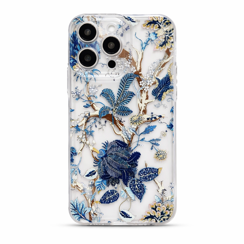 Blue Botanical Floral Transparent Phone Case – Clear Protective Cover for iPhone, Samsung & OnePlus