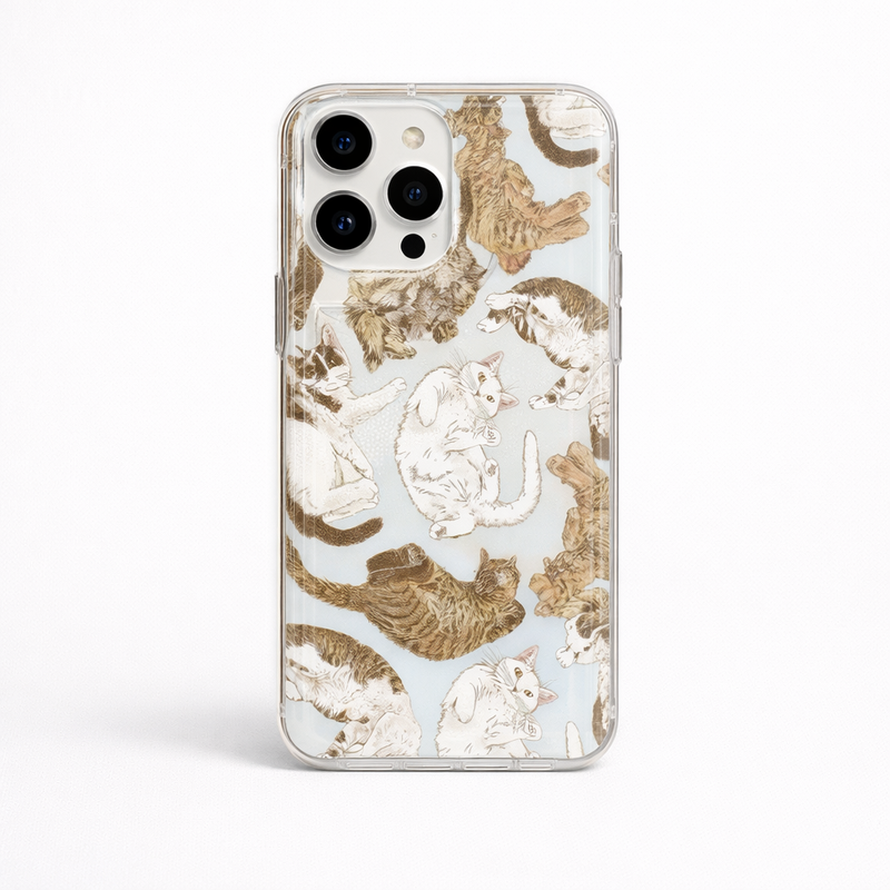Playful Cat Printed Clear Phone Case – Transparent Protective Cover for iPhone, Samsung & OnePlus