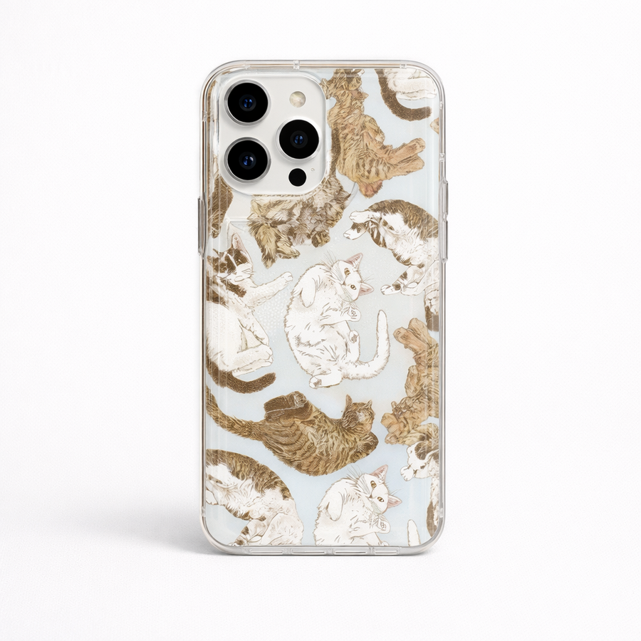Playful Cat Printed Clear Phone Case – Transparent Protective Cover for iPhone, Samsung & OnePlus
