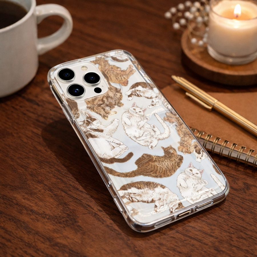 Playful Cat Printed Clear Phone Case – Transparent Protective Cover for iPhone, Samsung & OnePlus