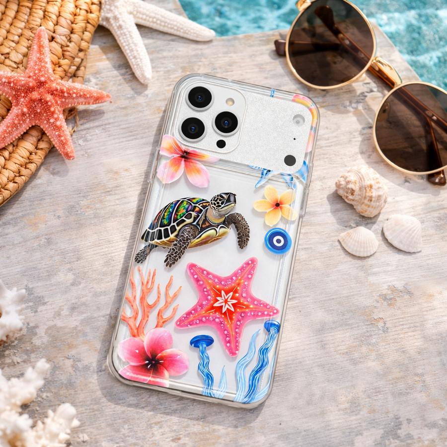 Sea Turtle Ocean Clear Phone Case – Tropical Marine Printed Cover for iPhone, Samsung & OnePlus