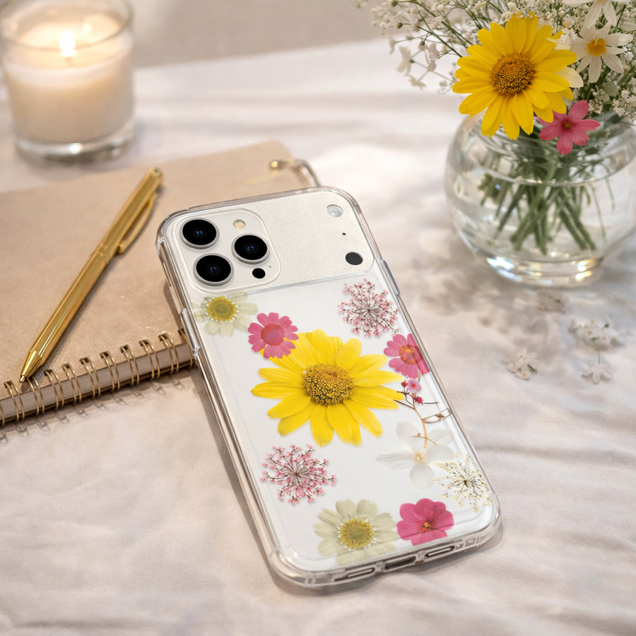Sunflower Floral Clear Phone Case – Transparent Wildflower Protective Cover for iPhone, Samsung & OnePlus