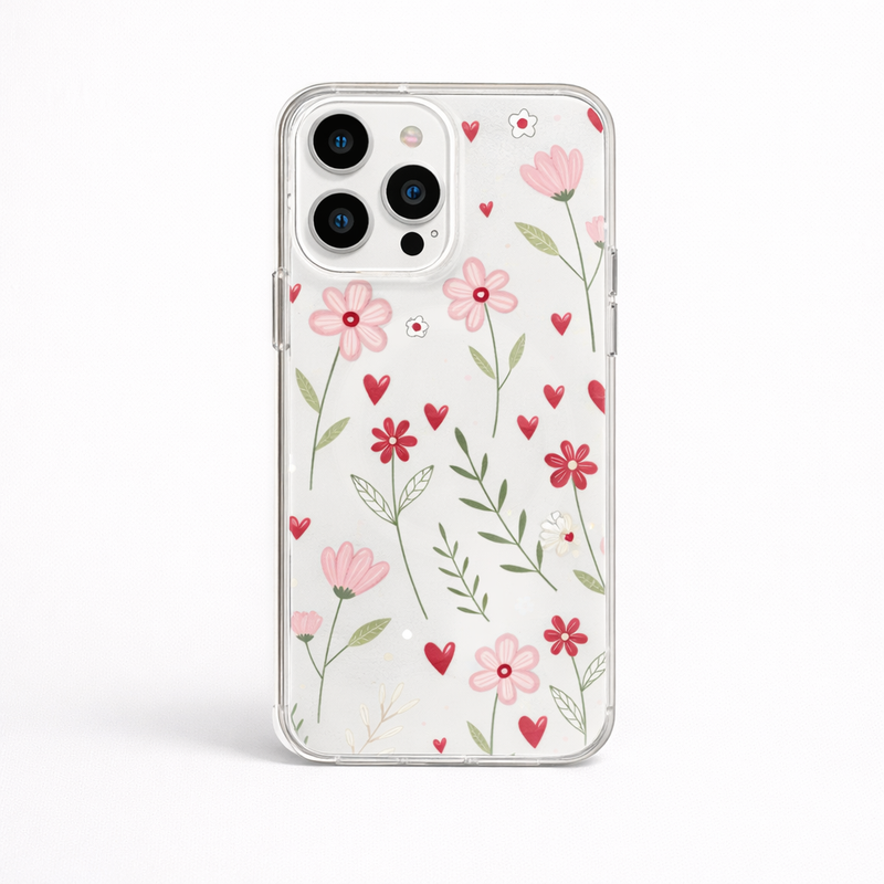 Cute Floral Heart Printed Transparent Phone Case – Slim Clear Protective Cover for iPhone, Samsung & OnePlus