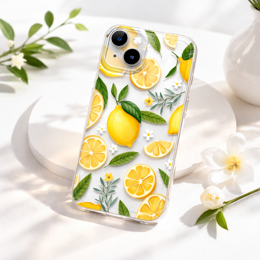 Lemon Citrus Printed Transparent Phone Case – Slim Clear Protective Cover for iPhone, Samsung & OnePlus