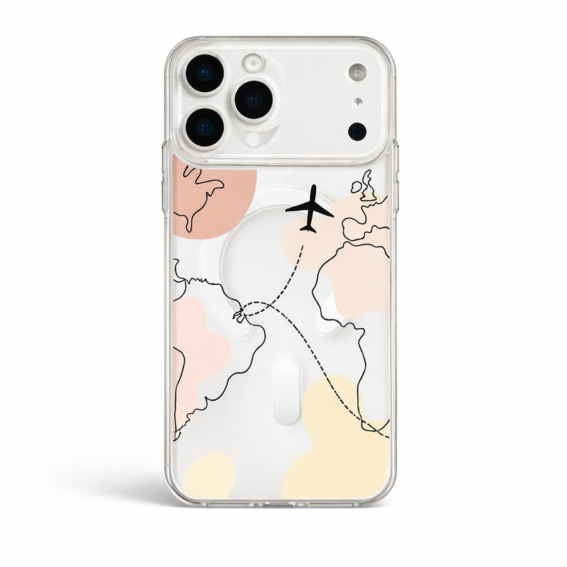 Minimalist World Map MagSafe Clear Phone Case – Magnetic Travel Design Cover for iPhone & Samsung