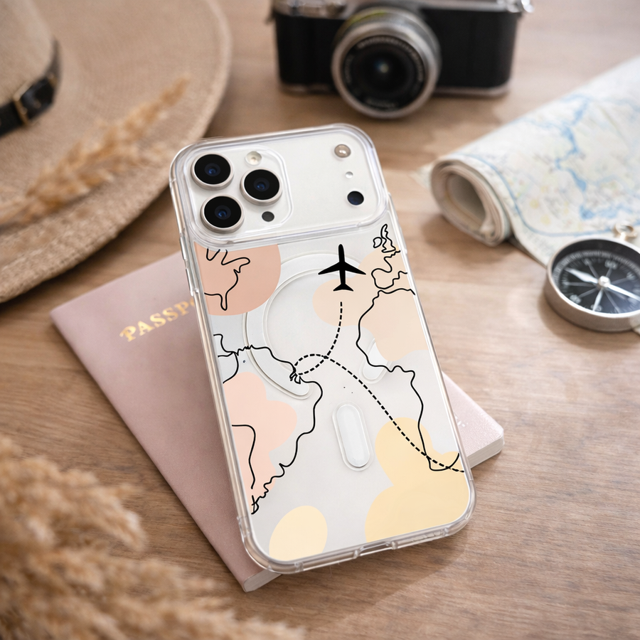 Minimalist World Map MagSafe Clear Phone Case – Magnetic Travel Design Cover for iPhone & Samsung