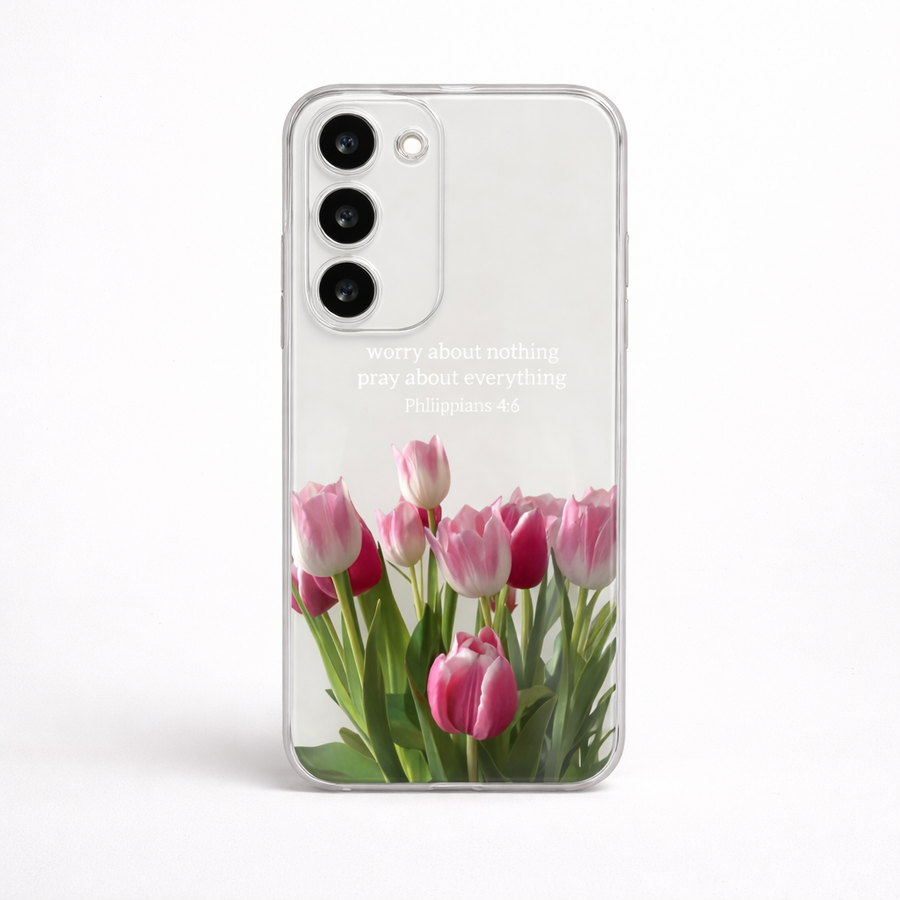 Tulip Flower Clear Phone Case with Inspirational Quote – Transparent Protective Cover for iPhone, Samsung & OnePlus